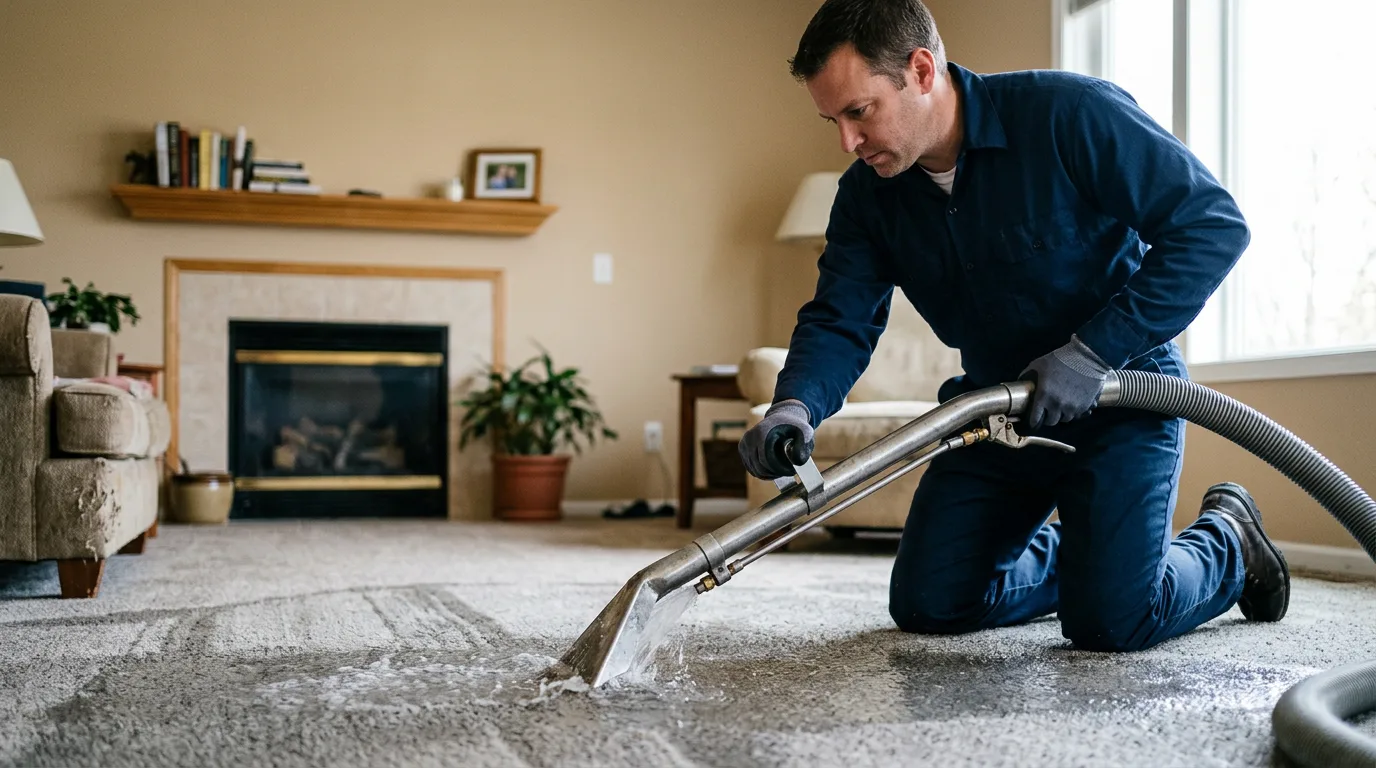 Water damage restoration technician working near Hebron, KY